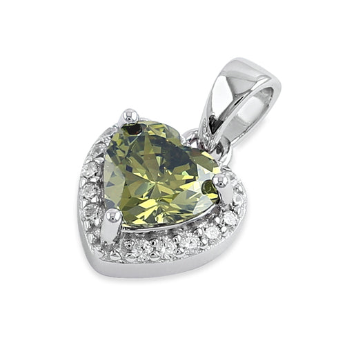 Sterling Silver Small Peridot CZ Heart Pendant