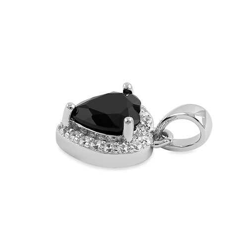 Sterling Silver Small Black CZ Heart Pendant