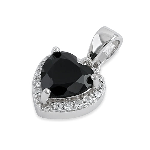 Sterling Silver Small Black CZ Heart Pendant