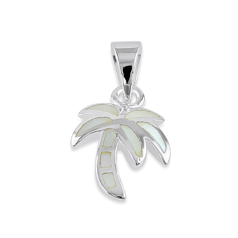 Sterling Silver Mother of Pearl Small Coconut Palm Tree Pendant