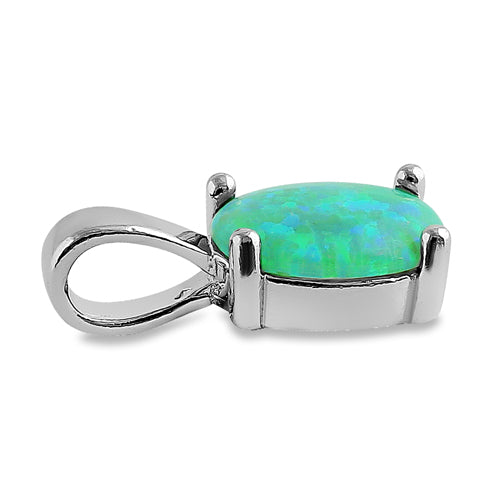 Sterling Silver Green Lab Opal Oval Pendant