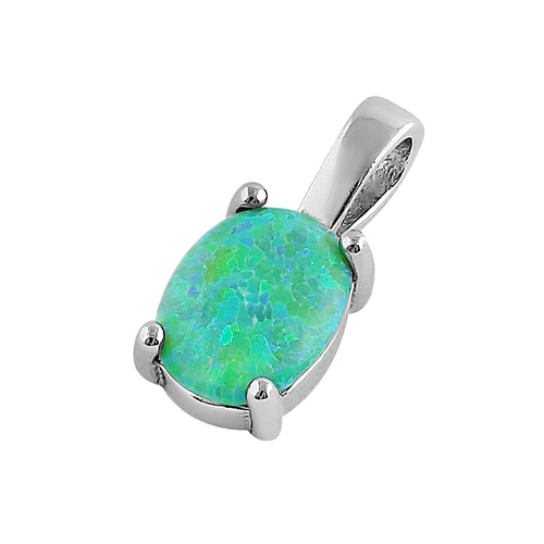 Sterling Silver Green Lab Opal Oval Pendant