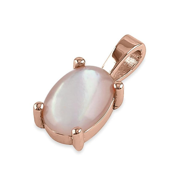 Sterling Silver Rose Gold Plated Pink Mother of Pearl Oval Pendant