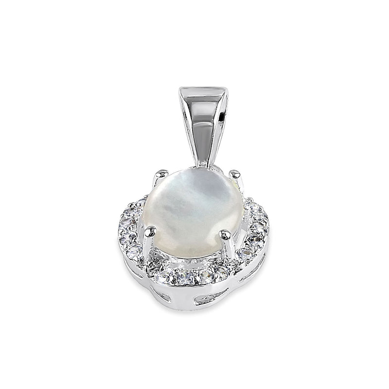 Sterling Silver Elegant Mother of Pearl Oval Halo Pendant