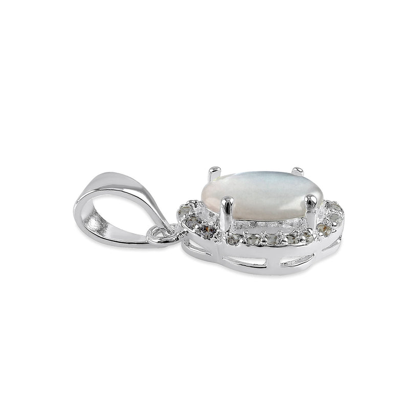 Sterling Silver Elegant Mother of Pearl Oval Halo Pendant
