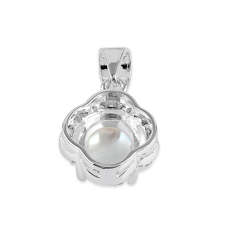 Sterling Silver Elegant Mother of Pearl Oval Halo Pendant