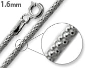 Rhodium Sterling Silver Pop Corn Chain 1.6MM
