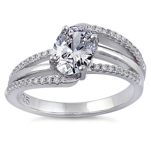 Sterling Silver Tilted Oval Clear CZ Ring