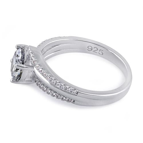 Sterling Silver Tilted Oval Clear CZ Ring