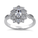 Sterling Silver Ornate Flower Oval & Round CZ Ring