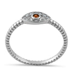 Sterling Silver Red Orange Stone Evil Eye CZ Ring