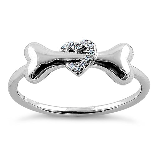 Sterling Silver Dog Bone & Heart CZ Ring