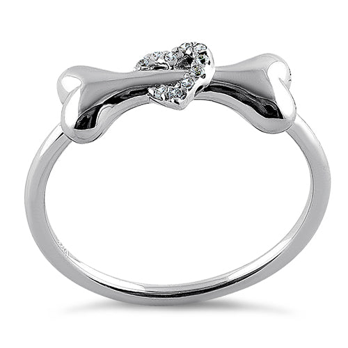 Sterling Silver Dog Bone & Heart CZ Ring