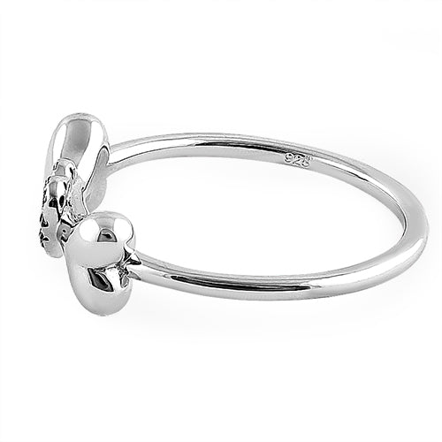 Sterling Silver Dog Bone & Heart CZ Ring