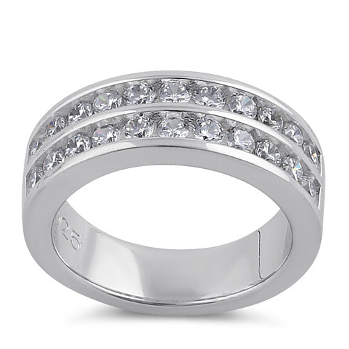 Sterling Silver Clear CZ Double Row Wedding Band