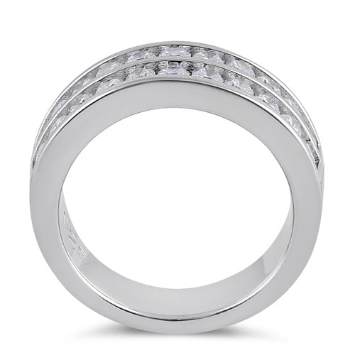 Sterling Silver Clear CZ Double Row Wedding Band