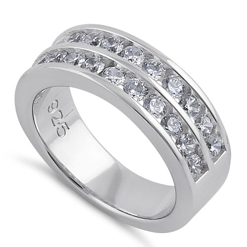 Sterling Silver Clear CZ Double Row Wedding Band