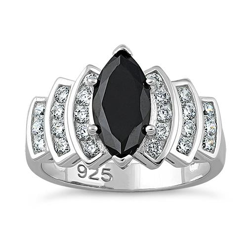 Sterling Silver Marquise Cut Black CZ Ring