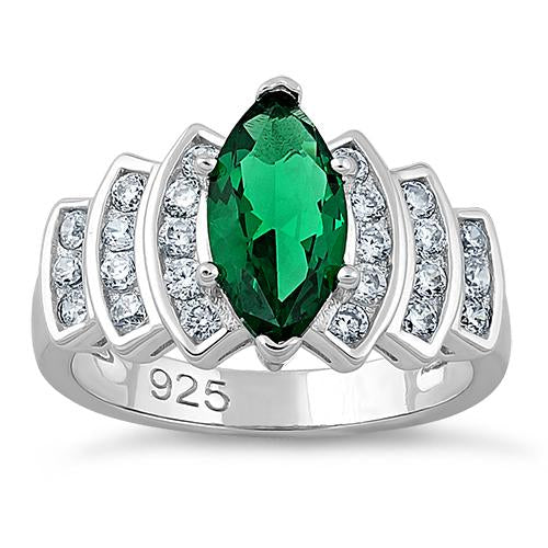 Sterling Silver Marquise Cut Emerald CZ Ring