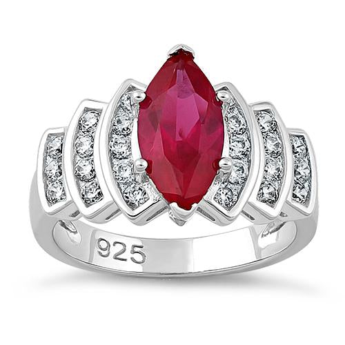 Sterling Silver Marquise Cut Ruby CZ Ring