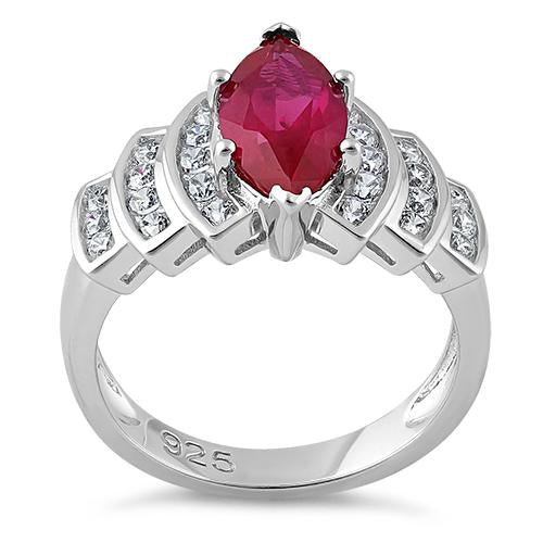 Sterling Silver Marquise Cut Ruby CZ Ring