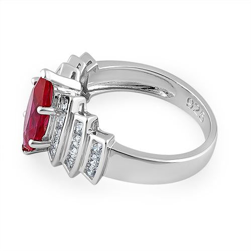 Sterling Silver Marquise Cut Ruby CZ Ring