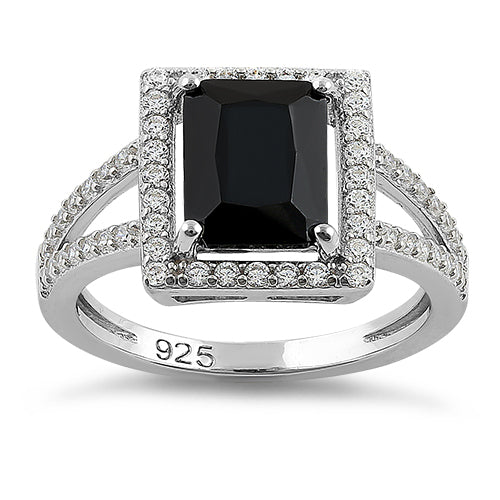 Sterling Silver Black Emerald Cut CZ Ring