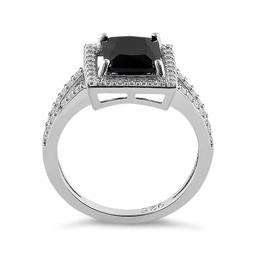 Sterling Silver Black Emerald Cut CZ Ring