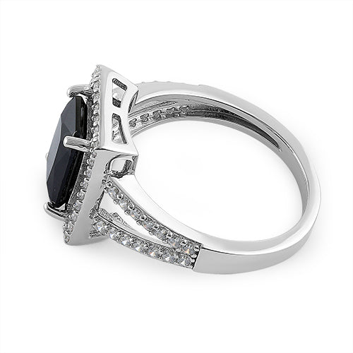 Sterling Silver Black Emerald Cut CZ Ring