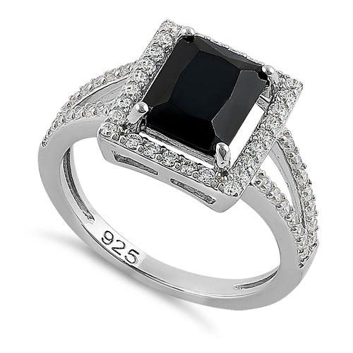 Sterling Silver Black Emerald Cut CZ Ring