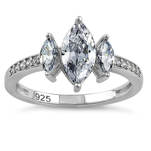 Sterling Silver Triple Marquise Cut Clear CZ Ring
