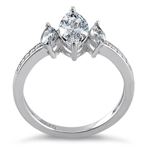 Sterling Silver Triple Marquise Cut Clear CZ Ring