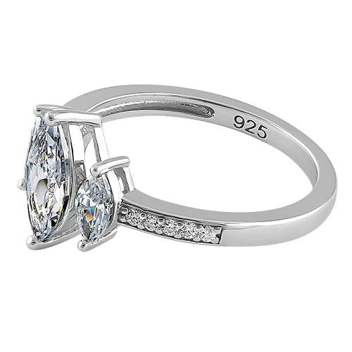 Sterling Silver Triple Marquise Cut Clear CZ Ring