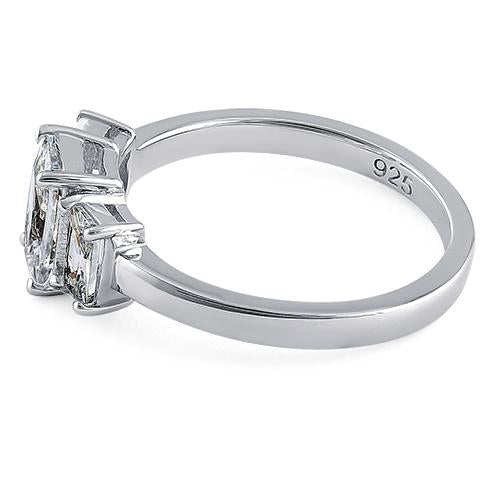 Sterling Silver Triple Emerald Cut Clear CZ Ring