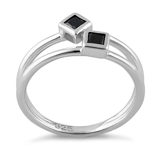 Sterling Silver Double Princess Cut Black CZ Ring