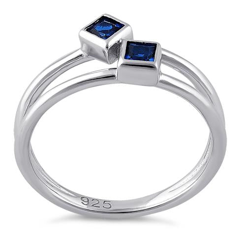 Sterling Silver Double Princess Cut Blue Spinel CZ Ring