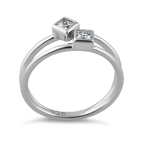 Sterling Silver Double Princess Cut Clear CZ Ring