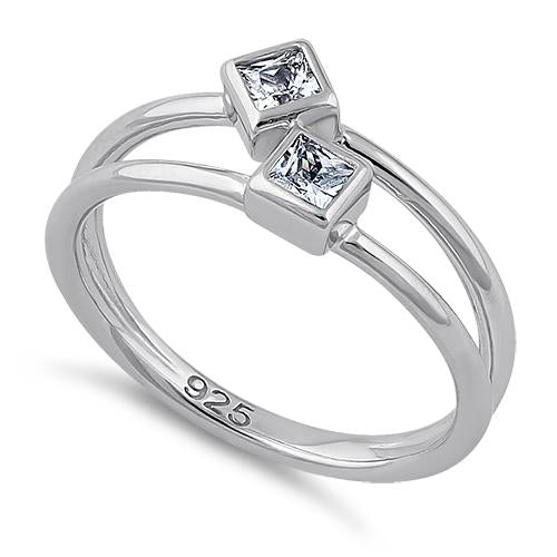Sterling Silver Double Princess Cut Clear CZ Ring