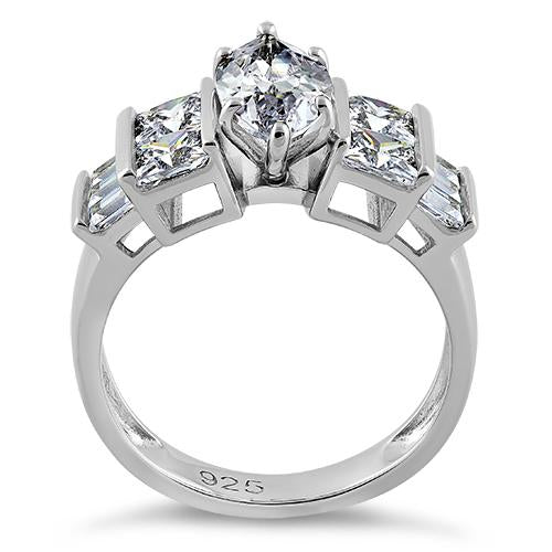 Sterling Silver Marquise Cut Engagement Clear CZ Ring