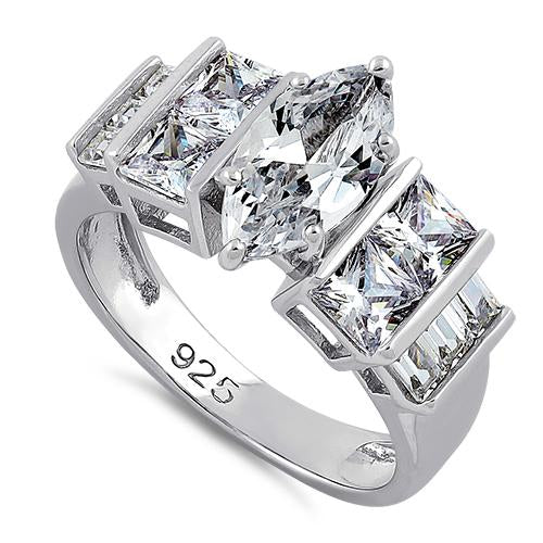 Sterling Silver Marquise Cut Engagement Clear CZ Ring