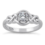 Sterling Silver Knot Frame Round Cut Clear CZ Ring