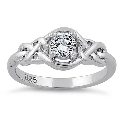 Sterling Silver Knot Frame Round Cut Clear CZ Ring