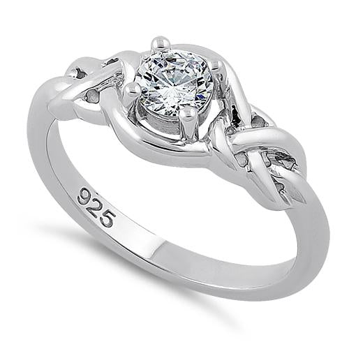 Sterling Silver Knot Frame Round Cut Clear CZ Ring