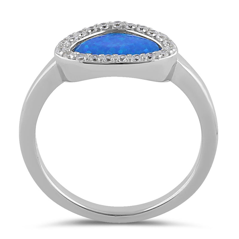 Sterling Silver Small Tri-Oval Blue Lab Opal CZ Ring
