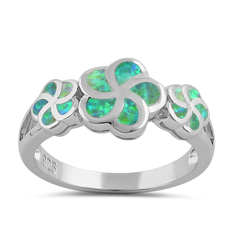 Sterling Silver Green Lab Opal Plumeria Ring