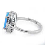 Sterling Silver Blue Lab Opal Oval Halo Clear CZ Ring