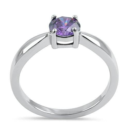 Sterling Silver 6mm Round Amethyst CZ Ring