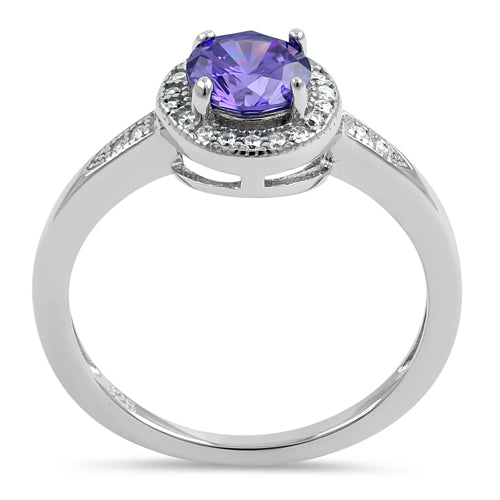 Sterling Silver Elegant Round Halo Violet CZ Ring