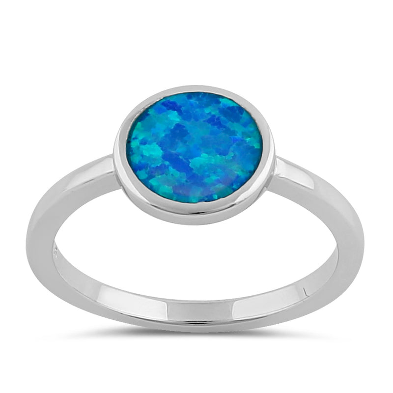 Sterling Silver Simple Round Blue Opal Ring