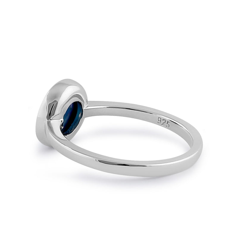 Sterling Silver Simple Round Blue Opal Ring